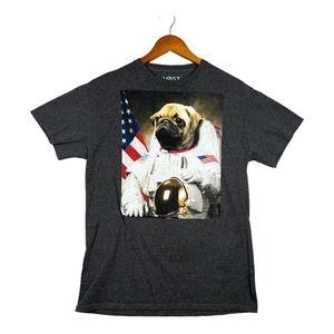 Lost Gods Pug Dog Astronaut Space NASA Funny Cute Shirt Men's Gray M